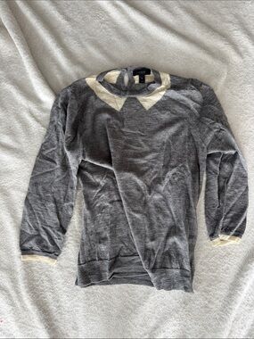 J. Crew Gray Crewneck Sweater with Cream Collar and Cuff Accents